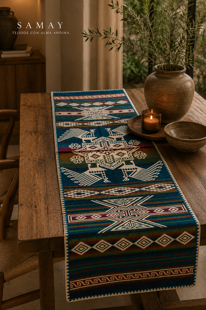 Pieza Textil Decorativa Qhapaq Memorias vista completa en comedor