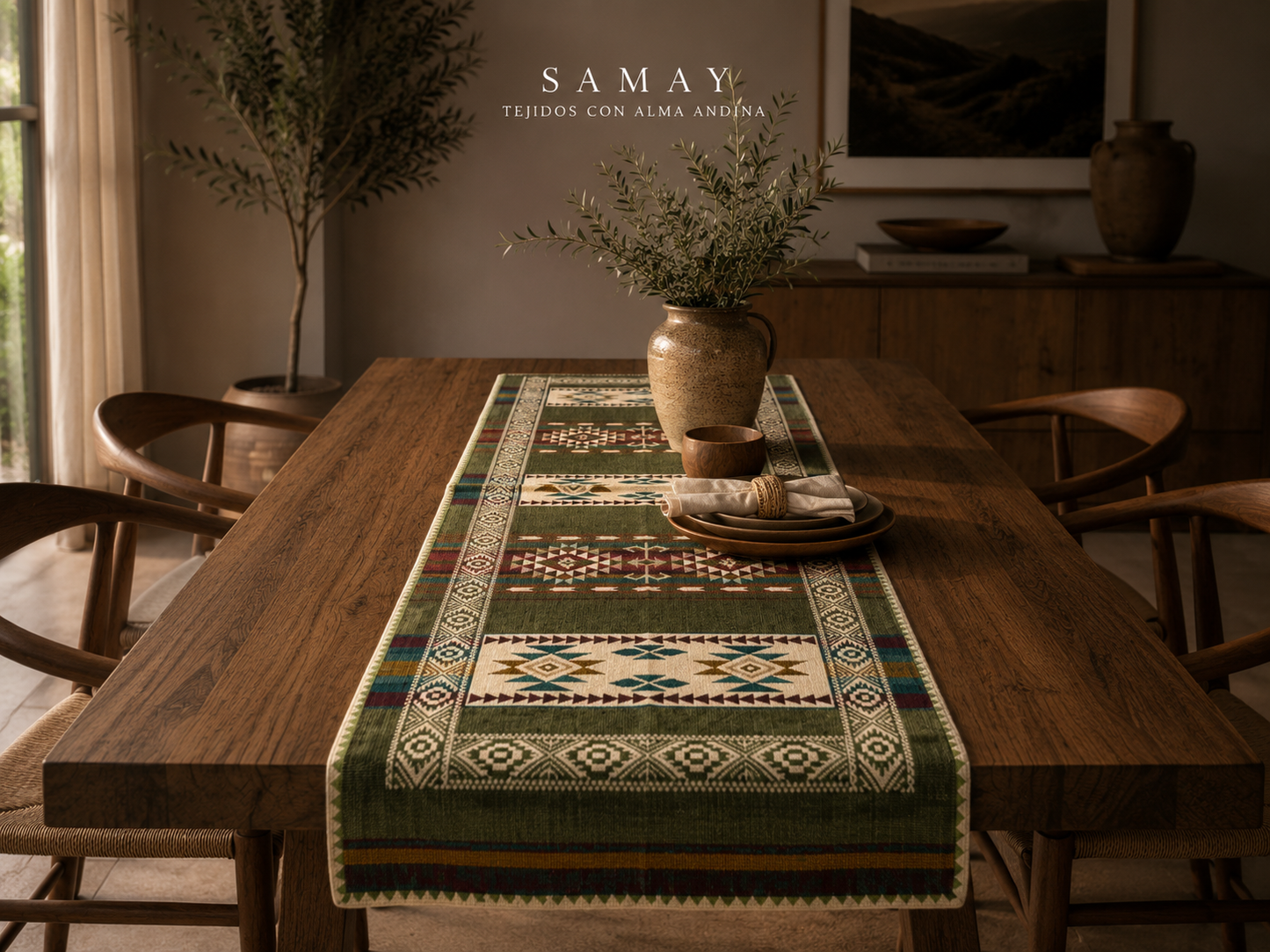 Pieza Textil Decorativa Q´ori Andes vista completa en comedor