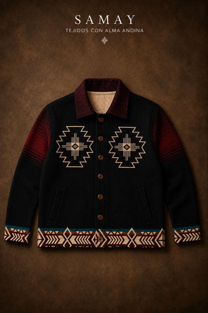 Chaqueta Andina Allpa Tejida vista completa de frente
