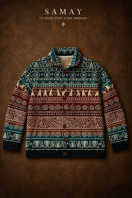 Chaqueta Andina Kawsay vista completa de frente