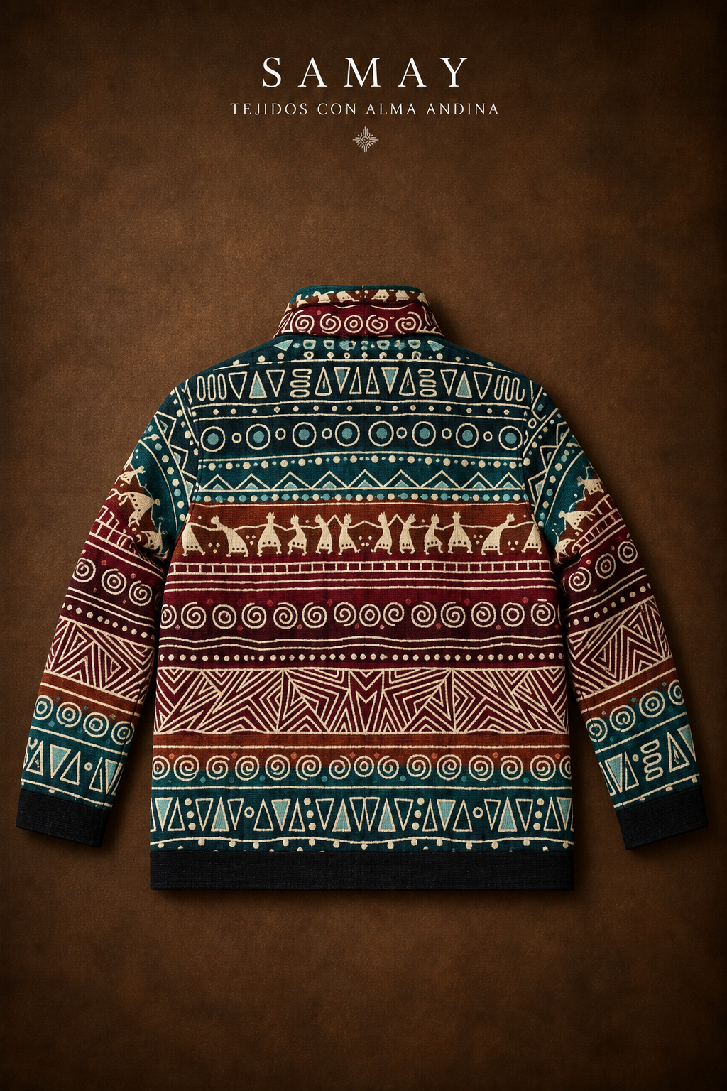 Chaqueta Andina Kawsay vista completa de espaldas