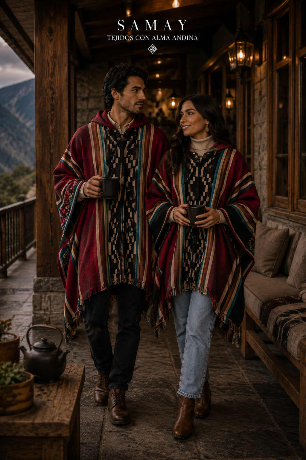 Poncho artesanal Sendero Ancestral Outfit Alternativo unisex