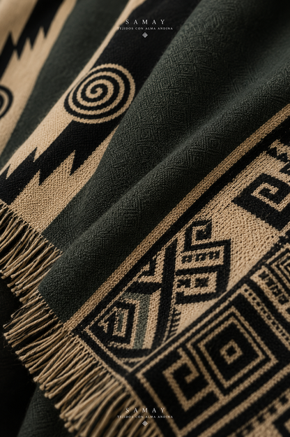 Poncho artesanal Caminos Ancestrales textura del tejido