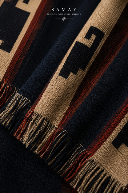 Poncho artesanal Huellas Andinas textura del tejido