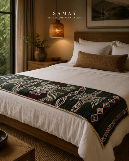 Pieza Textil Decorativa Runa Guardiana uso 3: pie de cama