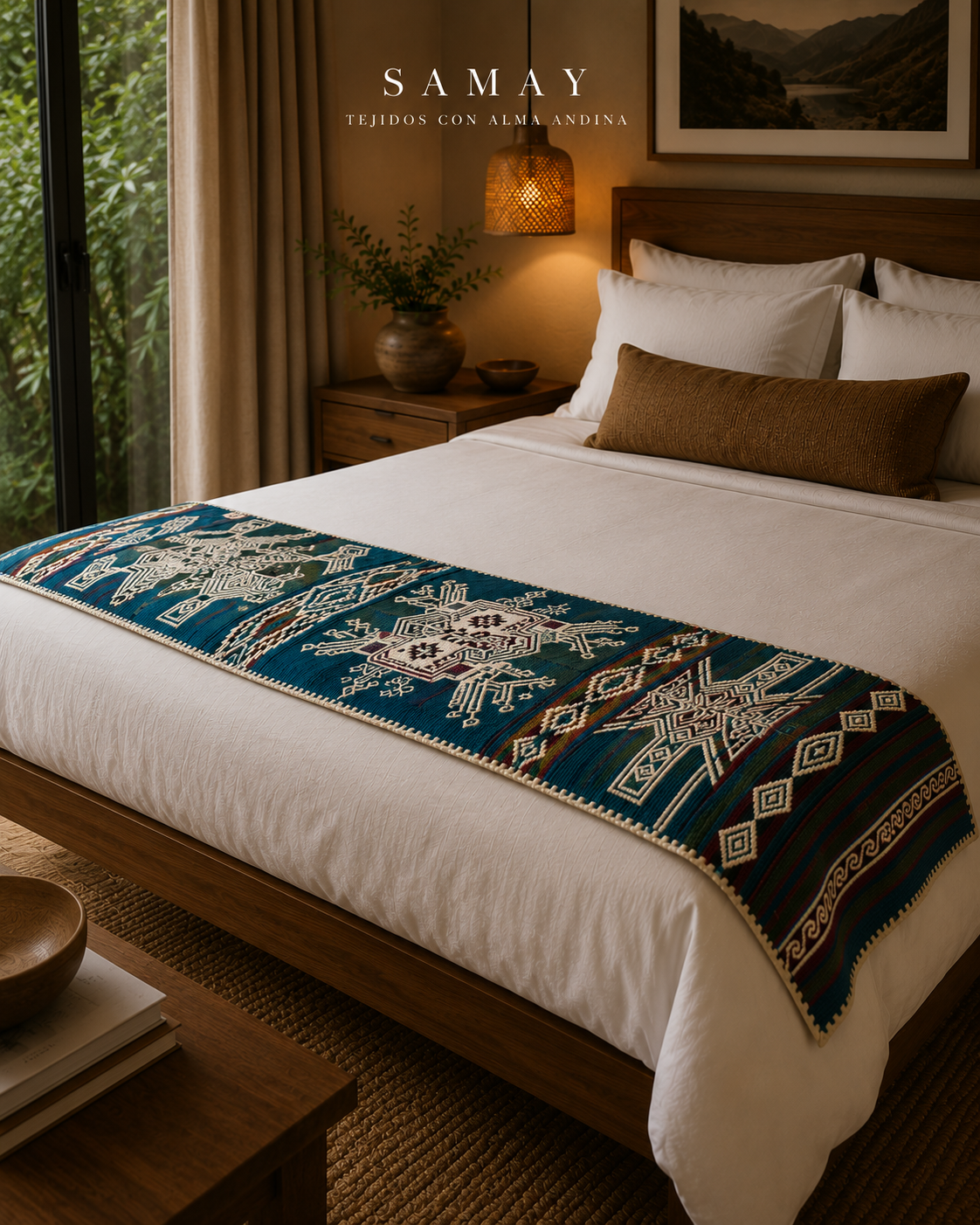Pieza Textil Decorativa Qhapaq Memorias uso 3: pie de cama