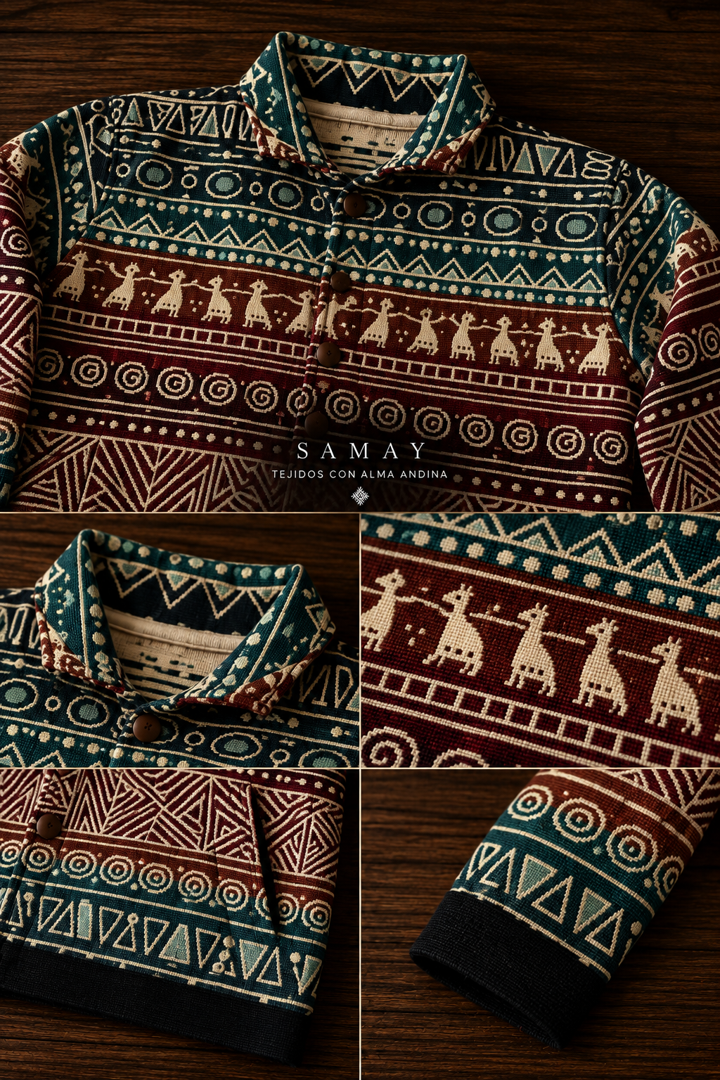 Chaqueta Andina Kawsay detalle artesanal y de diseño