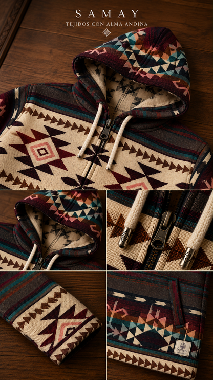 Chaqueta Andina Sumaq de los Andes detalle artesanal y de diseño