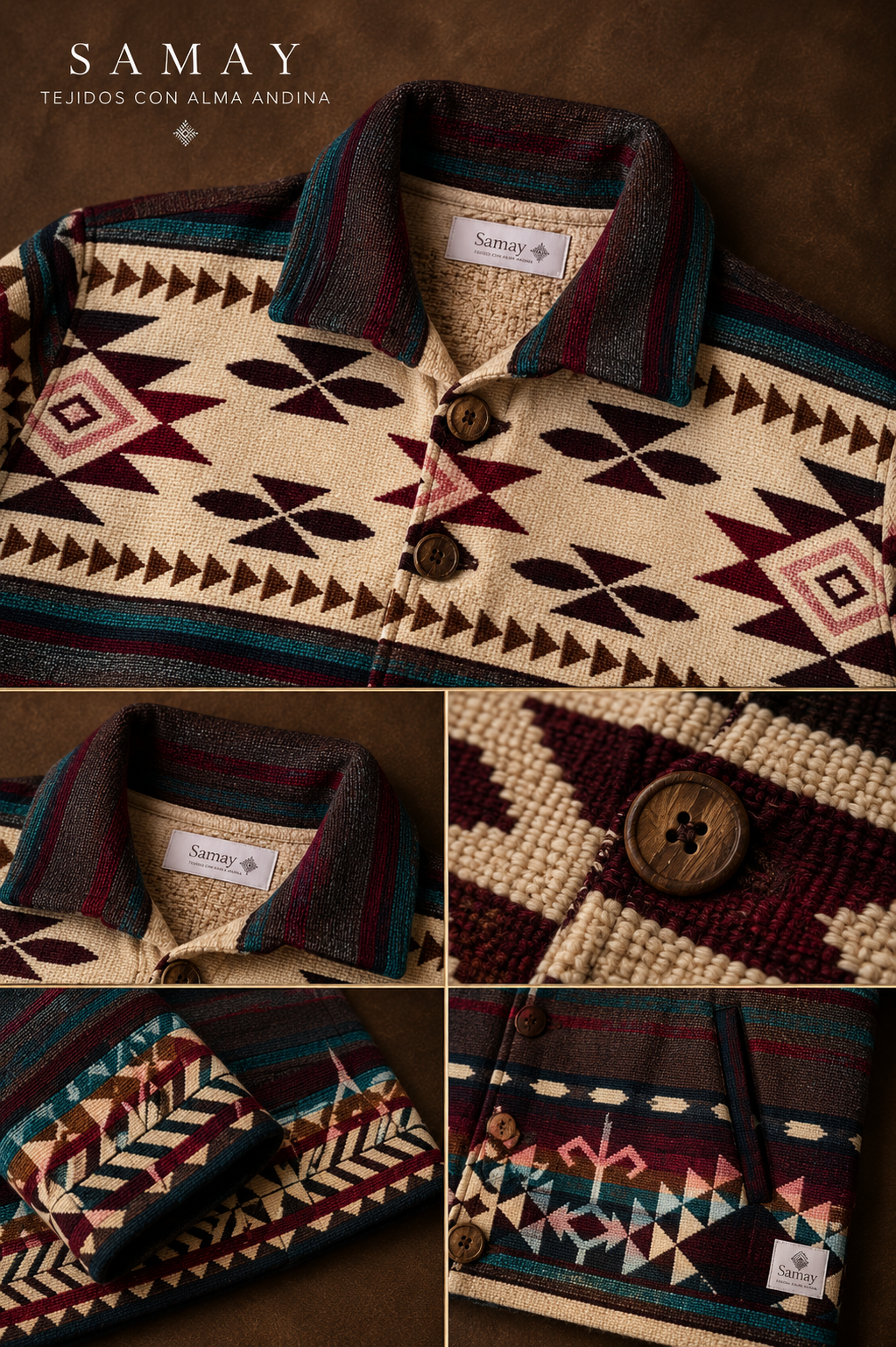 Chaqueta Andina Inti Tejida detalle artesanal y de diseño
