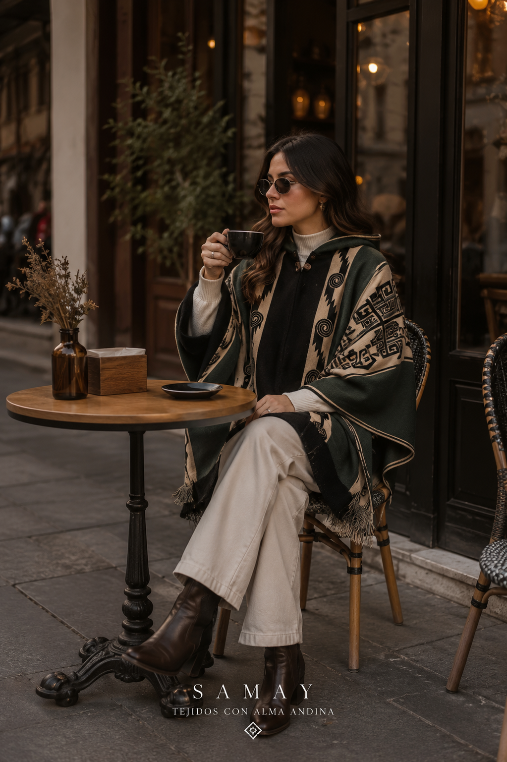 Poncho artesanal Caminos Ancestrales lifestyle alternativo mujer