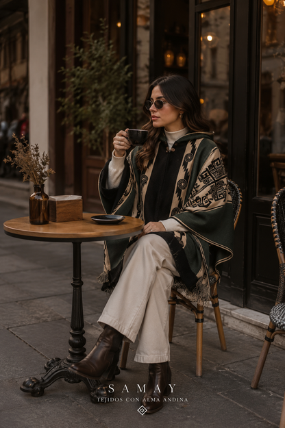 Poncho artesanal Caminos Ancestrales lifestyle alternativo mujer