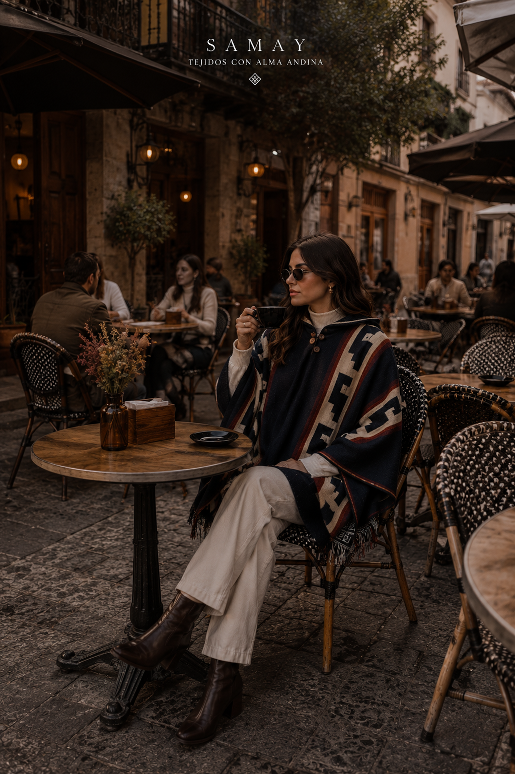 Poncho artesanal Huellas Andinas lifestyle alternativo mujer
