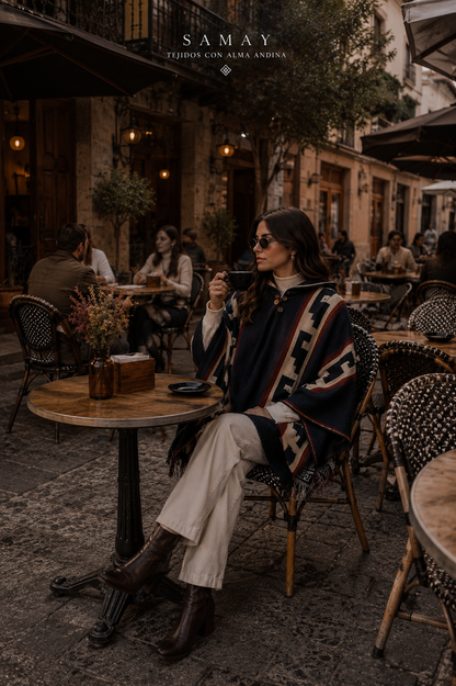 Poncho artesanal Huellas Andinas lifestyle alternativo mujer