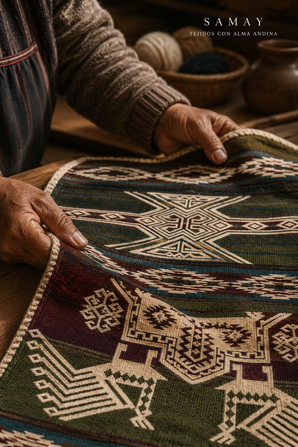 Pieza Textil Decorativa Runa Guardiana detalle artesanal