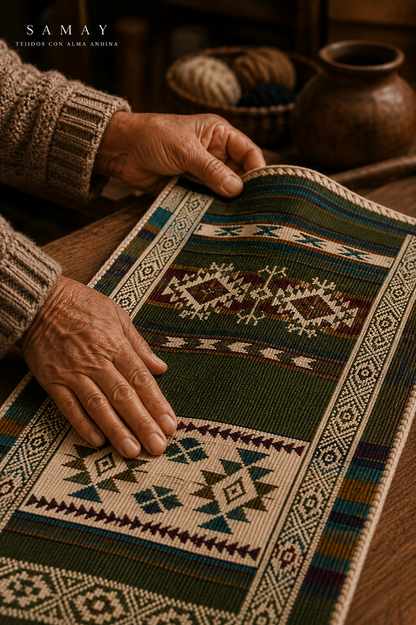 Pieza Textil Decorativa Q´ori Andes detalle artesanal